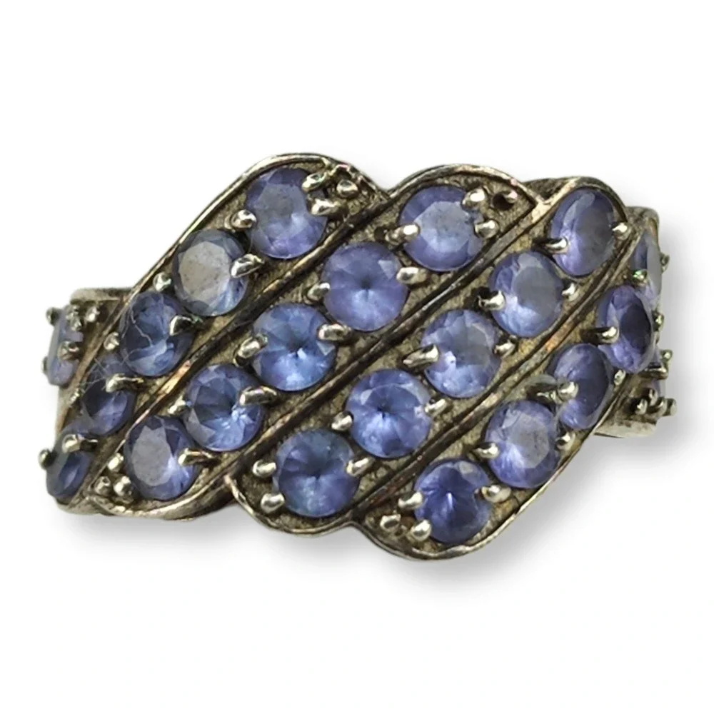Vintage Sterling Silver Tanzanite Cocktail Ring Size 7.25 Purple 925 Faceted